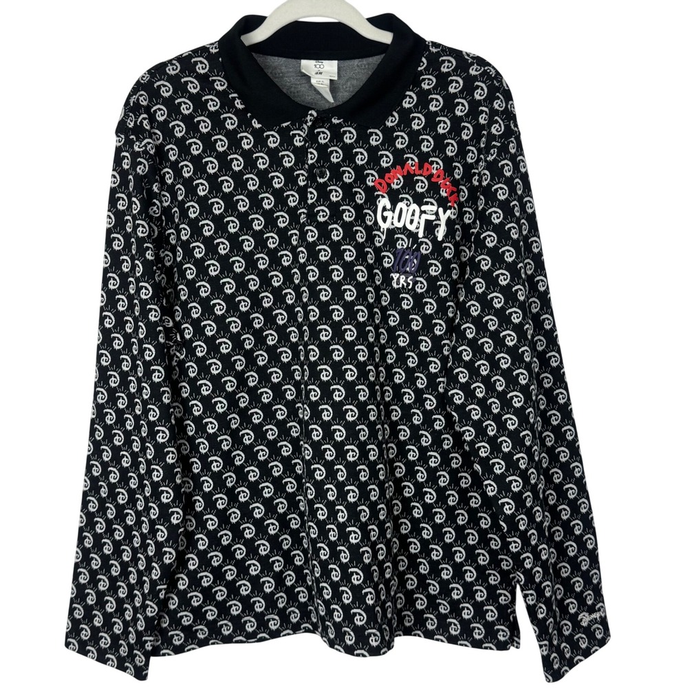 Disney 100‎ H&M Donald Duck Goofy All Over Print Polo Shirt Mens XL
